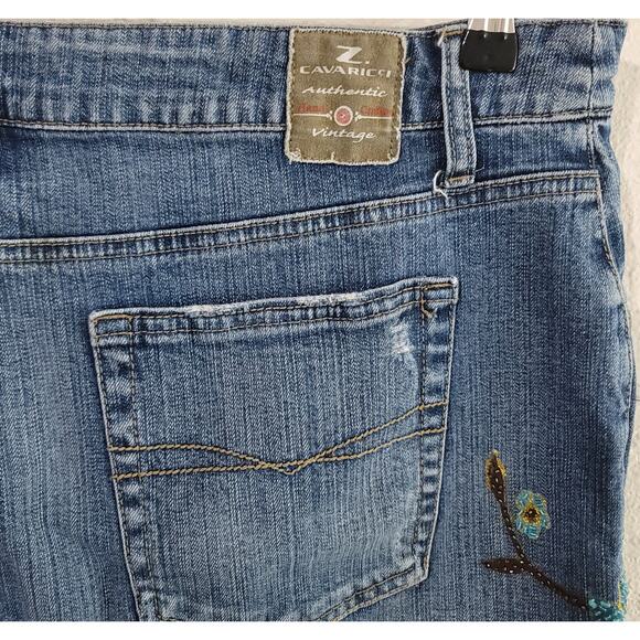 Vintage Z Cavaricci Blue Distress Denim Beaded Flower Mini Skirt 16 Lightweight - Picture 2 of 5